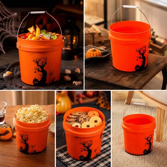 MMJ Halloween Candy Bowl, Mini 0.5L Plastic Bucket with Handle, Portable Popcorn Treat Pail for Party