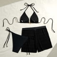 thumbnail image 6 of BiZtdJrK Women's 3 Pieces Swimsuit Tie Back Bikini Swimwear Beach Summer Bathing Suit with Cover Up Shorts Black S, 6 of 10