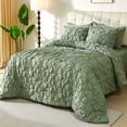 thumbnail image 6 of Evenhug Green Comforter - 7 Pieces Queen Pintuck Comforter Set,Floral Ruched Bedding Set with Comforter,Flat Sheet,Fitted Sheet and Pillow Shams(90"x90"), 6 of 7