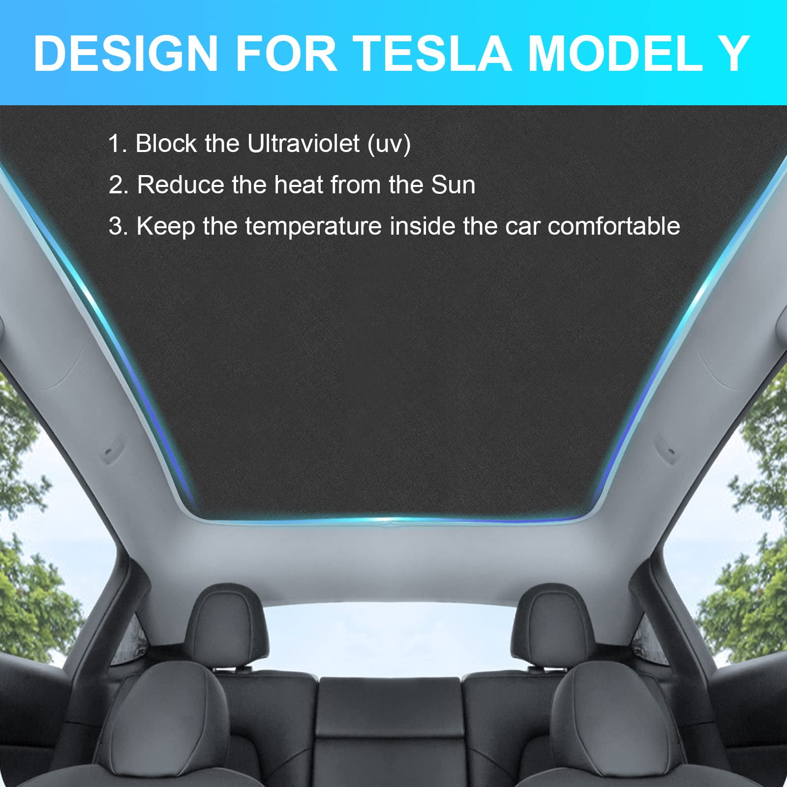 Tesla Model Y Glass Roof Sunshade with UV/Heat Insulation Cover Gray Set of  2 : : Car & Motorbike