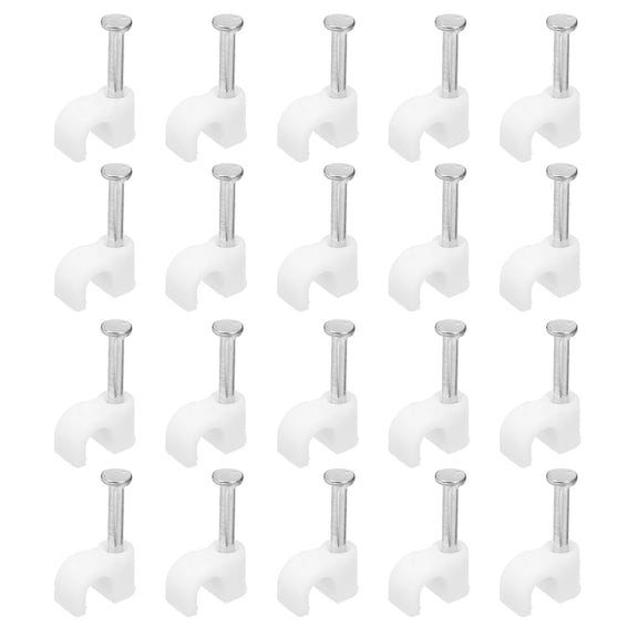 100 Packs 0.16 Inch Cable Clips, Ethernet Cable Clamps with Steel Nails, White