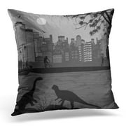 ECCOT Bird Abstract Dinosaurs Silhouettes in Front Cityscape Near Water at Grey Night Adventure City Pillowcase Pillow Cover Cushion Case 20x20 inch