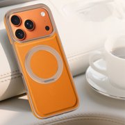 ShellTech for iPhone 15 Pro Max Leather Magnetic Case,360° Rotating Adjustable Magnetic Stand [Compatible with Magsafe] Shockproof Anti-Scratch Anti-Fingerprint Protective Slim Hard PC Cover,Orange