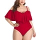 thumbnail image 3 of Trajes de baño de una pieza con hombros descubiertos de talla grande para mujer Trajes de baño con control de barriga Trajes de baño Adepaton HMHZ262-19, 3 of 7
