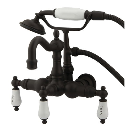 Elements Of Design Hot Springs Three Handle Wall Mount Clawfoot Tub Faucet With Hand Shower Walmart Com Walmart Com