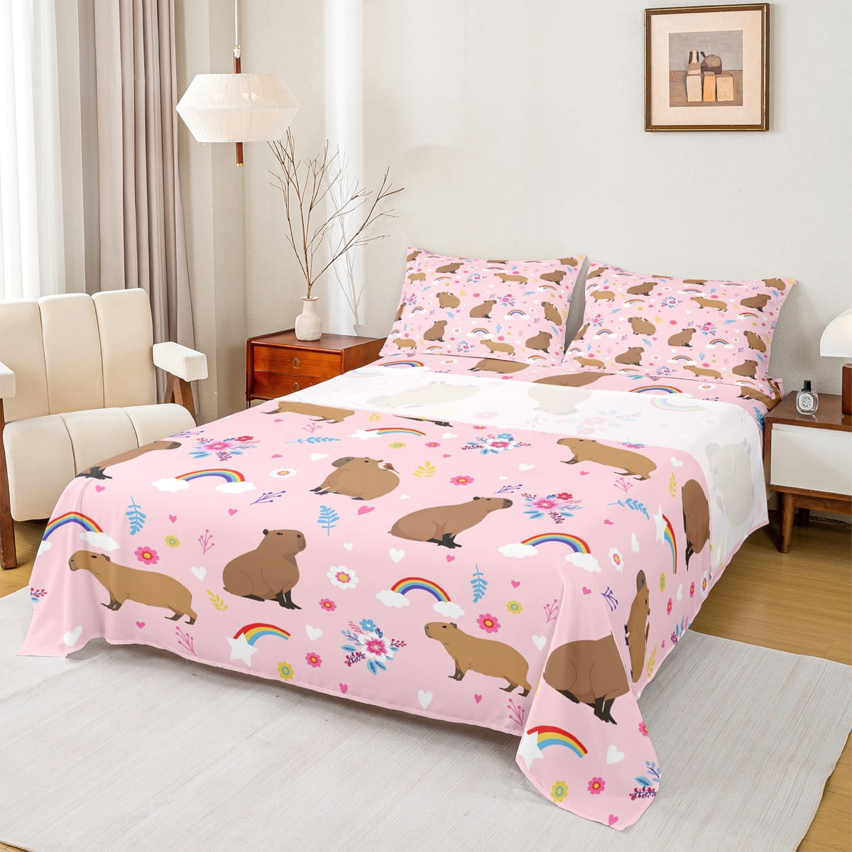 Cute Cherry Berry Sheet Set King Size - 4-Piece Fruit Print Bedding With Fitted & Flat Sheets