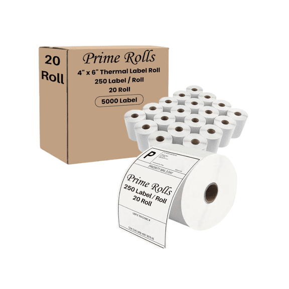 4” x 6” Direct Thermal Shipping Labels – 5000 Labels (250 per Roll, 20 Rolls) Permanent Adhesive, Thermal Coated – Compatible with Zebra, Rollo & Most Roll Printers (Not for DYMO)