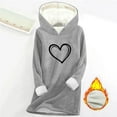 thumbnail image 2 of Women's Sherpa Lined Hoodies Cute Heart Printed Sweatshirts Long Sleeve Casual Fleece Sweater Oversized Fuzzy Tops (3XL, Gray), 2 of 3