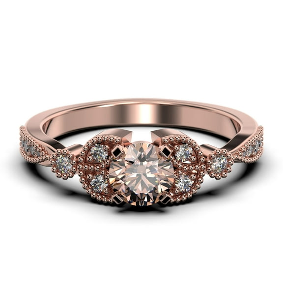 Unique Boho & hippie 1.50 Carat Round Cut Morganite And Diamond Moissanite Engagement Ring, Wedding Ring in 10k Solid Rose Gold, Leaf Ring, Gift For Loveria, Promise Ring Anniversary Gift