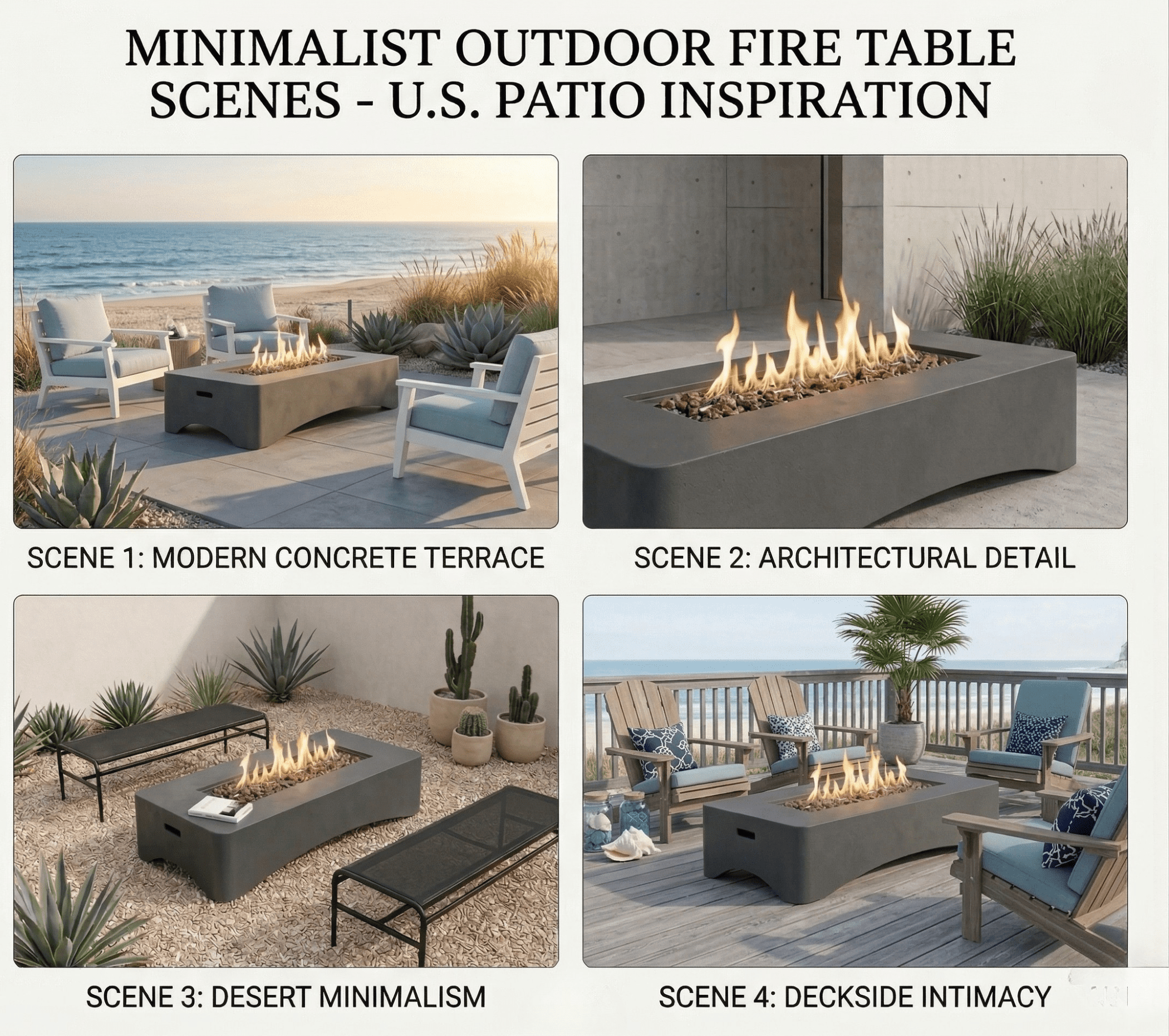 56" Propane Fire Pit Table, 50,000 BTU Outdoor Gas Fireplace, Rectangular Lightweight Concrete Fire Table with Waterproof Cover, Tank Seat & Lava Rocks, Modern Gray Patio Heater for Backyard & Deck