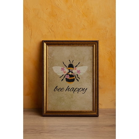 Bee Happy Vintage Inspirational Wall Art, Unframed Paper Print Size 8x12
