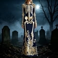 thumbnail image 2 of Women's Halloween Gothic Velvet Maxi Dress, Long Sleeve Round Neck Bodycon Dress with Skeleton Floral Print, Elegant Fall Evening Party Gown, 2 of 4