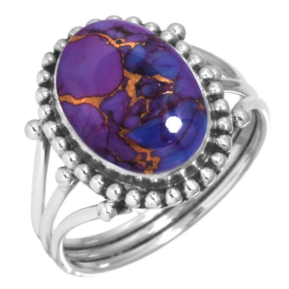 925 Silver Ring For Women - Teens Copper Purple Turquoise Stone Silver Ring Size 7.5 Fashion Silver Ring Size 7.5 Gift For Wife On Engagement 925 Silver Jewelry With Gemstone
