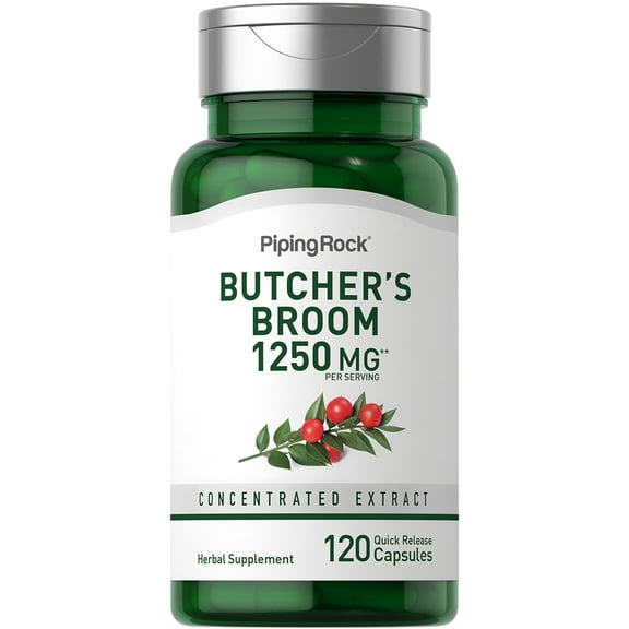 Butchers Broom Capsules | 1250 mg | 120 Count | Herb Root Extract for Men and Women | by Piping Rock