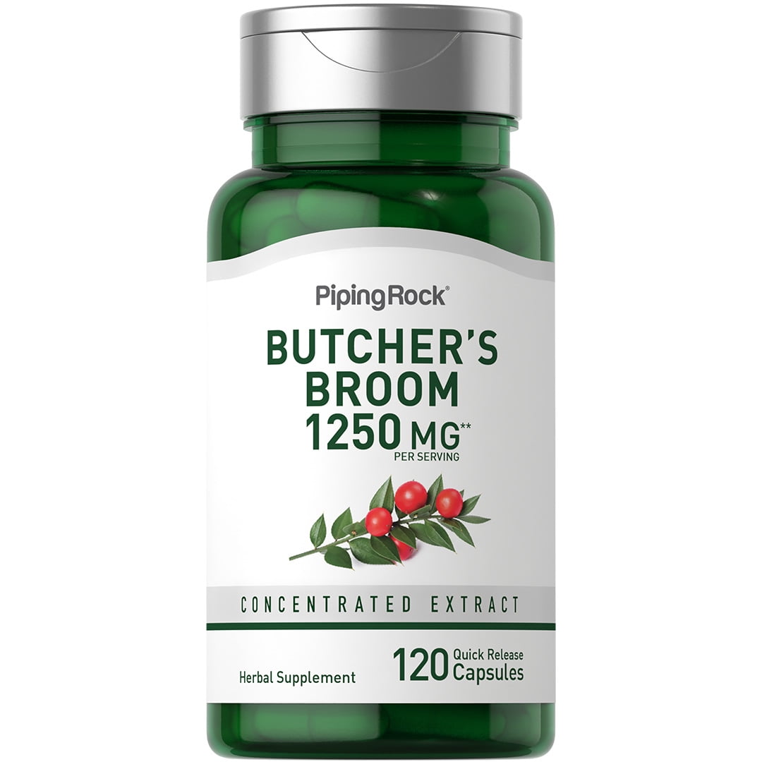 Butchers Broom Capsules | 1250 mg | 120 Count | Herb Root Extract for Men and Women | by Piping Rock