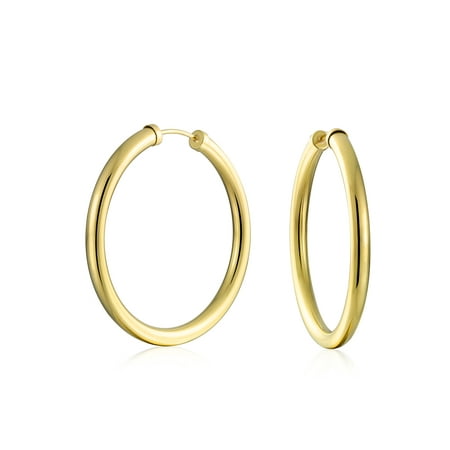 Minimalist Round Endless Continuous Thin Tube 10K Yellow Gold Filled Hoop Earrings For Women Shinny Finish (More