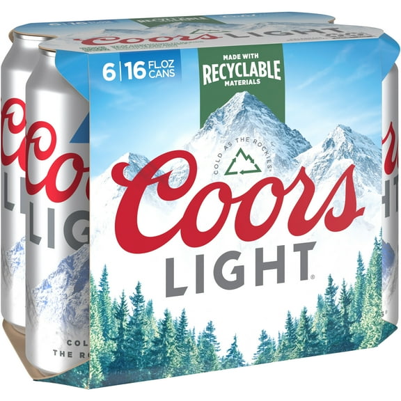Coors Light American  Beer, 6 Pack, 16 fl oz Aluminum Cans, 4.2% ABV