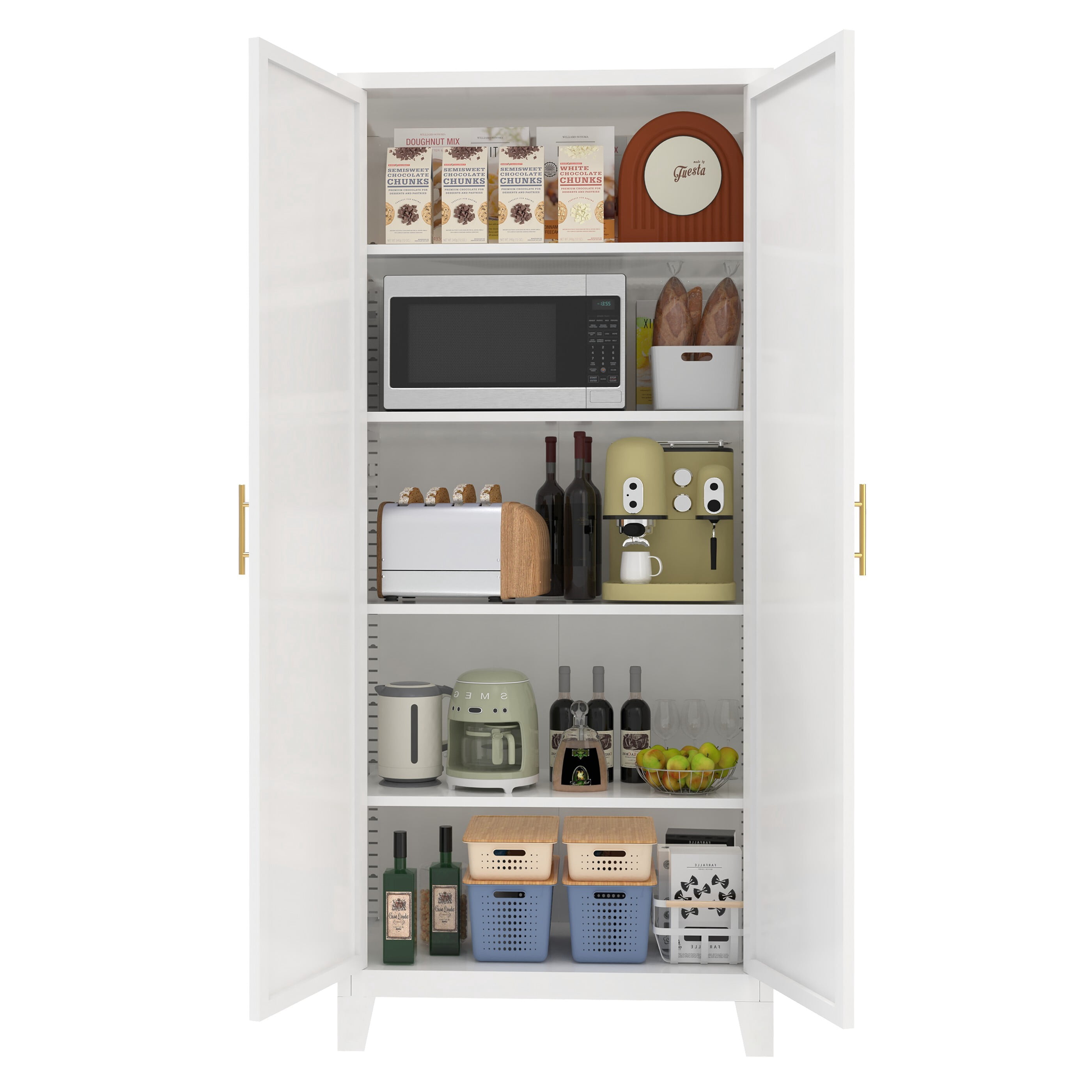 avobird 71'' 2 Shapely Doors Cabinet, Metal Storage Cabinet with Doors and Adjustable Shelves, for Bedroom, Living Room, Kitchen, White