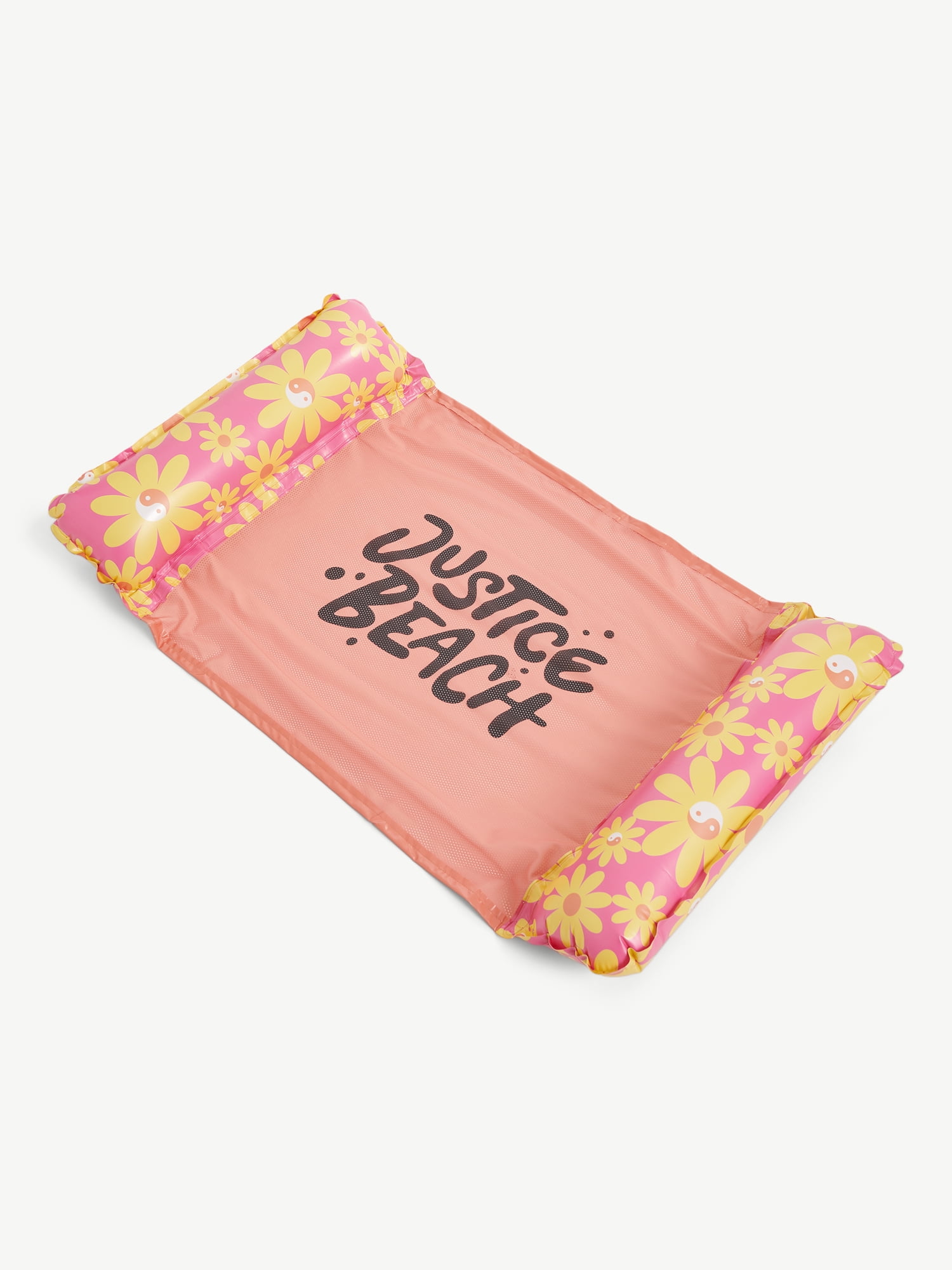 Justice 44" Inflatable Packable Mesh Hammock Pool Float - Converts to Chair, Drifter, Saddle or Hammock, Pink Daisy Color, Ages +