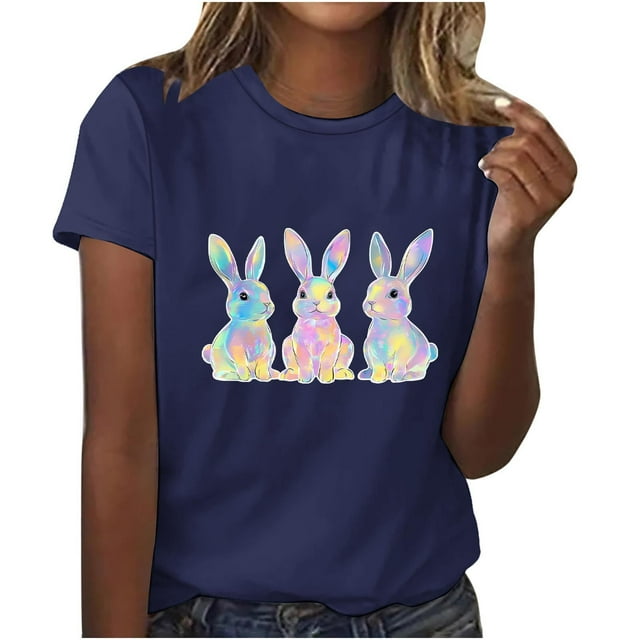 Pisexur Hauts pour Femmes, Hauts d'Été pour Femmes, Hauts d'Entraînement pour Femmes, T-Shirt Imprimé à Manches Courtes Col Rond, Chandail à la Mode Bleu Foncé, m
