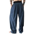 thumbnail image 5 of hlysgo Mens Baggy Dress Pants Business Casual Pleated Dress Slacks with Elastic Waistband Relaxed Fit Solid Color Suit Pants Comfy Work Trousers Blue XXL, 5 of 5