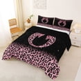 thumbnail image 2 of Erosebridal Cute Pink Leopard Print Queen Comforter Set for Girls, Bowknot Letter O Bedding Comforter Set, Black Reversible 3 Pieces, 1 Comforter and 2 Pillowcases, 2 of 6
