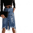 thumbnail image 6 of LYMAYTER Women Casual Denim Skirt ‌Fashion Asymmetrical Hem Jean Skirt Casual Fringe Mid-Length Skirt S-2XL, 6 of 8