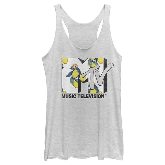 Women's MTV Flower Logo Racerback Tank Top White Heather Small