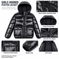 thumbnail image 7 of Lanbubble Girls Shiny Puffer Jacket Hooded Winter Coat Warm Outerwear for Kids 7-14Y, 7 of 7