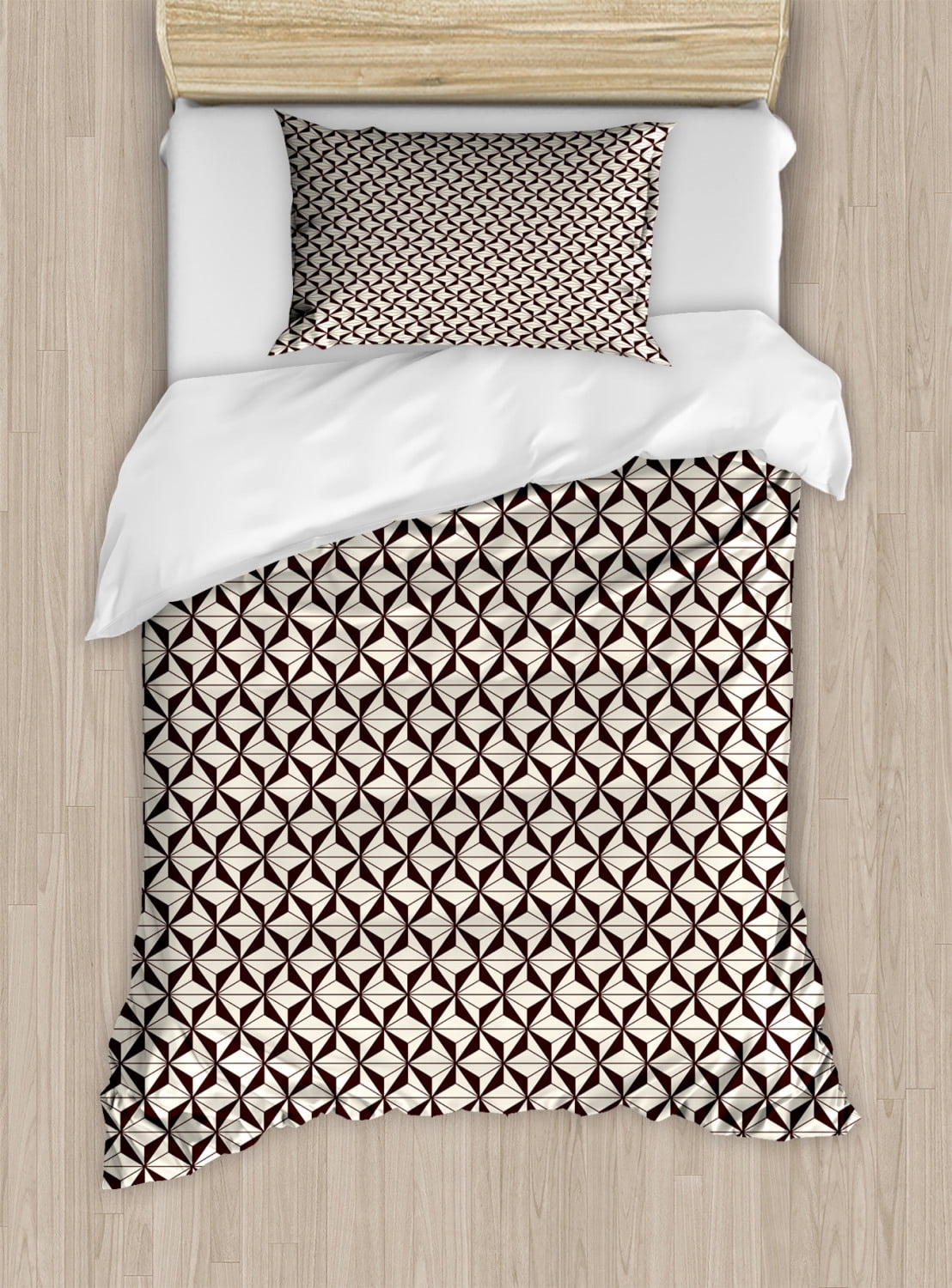 Brown and Beige Duvet Cover Set Twin Size, Polygonal Pattern with