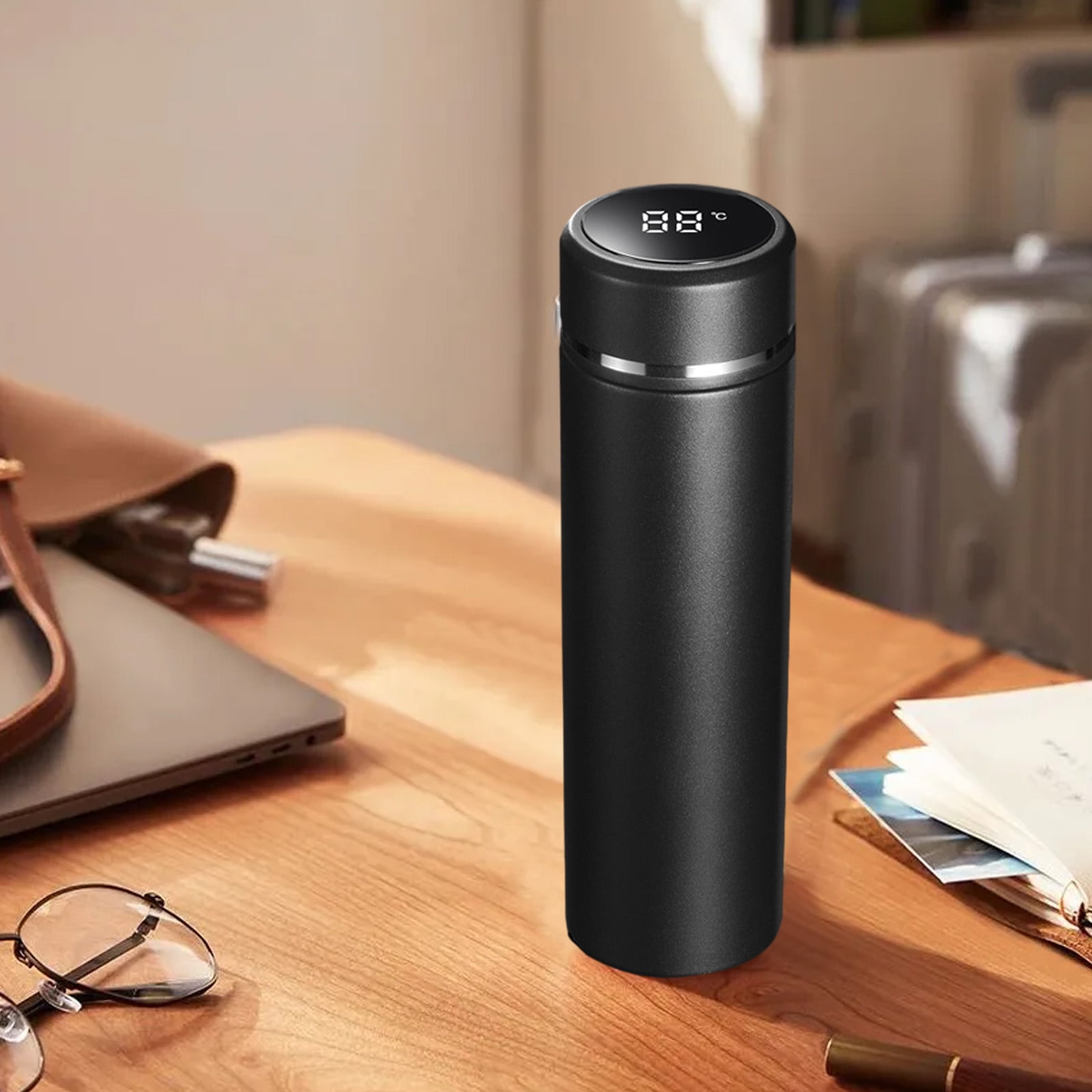 LSLJS Stainless Steel Insulated Water Bottle, 17oz Poratble Vacuum Tumbler Cup with Temperature Digital Display, Hot & Cold Double Walled Thermos Simple Style BPA-Free Reusable Sports Water Bottle