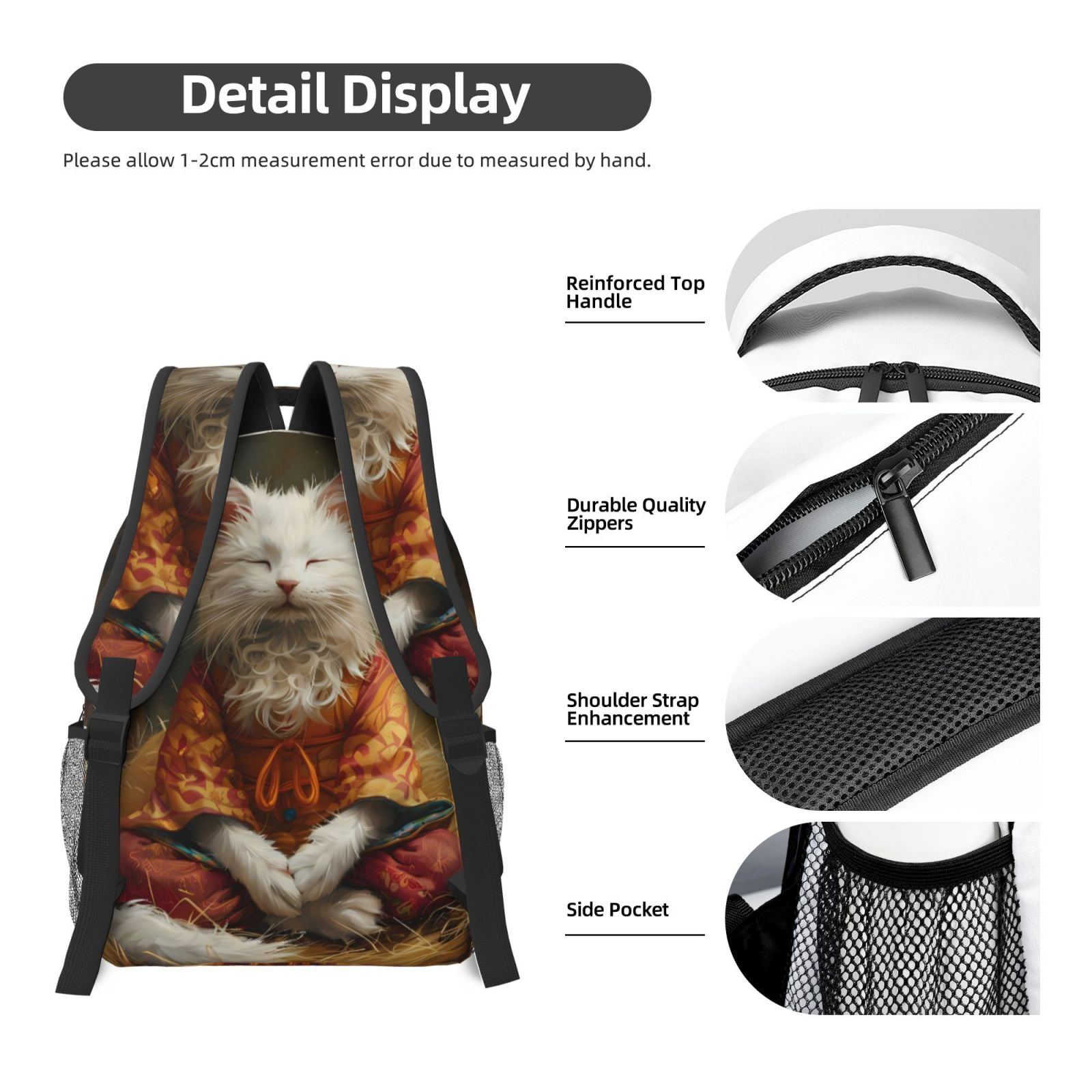 Xecao Haystack Meditating Cat Travel Backpack: A spacious, stylish computer backpack ideal for men and women, perfect for college, school, or daily travels