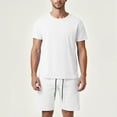 thumbnail image 2 of Men's Shirt and Shorts Set 2 Piece Fashion Summer Tracksuits Cotton Oversized T-Shirts Shorts Outfits White, Size M, 2 of 5