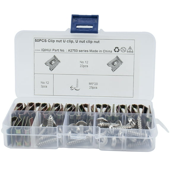 KALLORY 50Pcs U Shaped Fastener Clip Stainless Steel Vehicle Maintenance Automobile Exterior