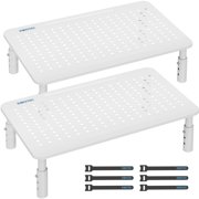 BONTEC 2PCS Monitor Stand Riser with 3 Height Adjustable with Pen Holder, Cable Management and Mesh Platform for Laptop, Computer, Printer (White, 2 Pack )