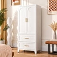 thumbnail image 3 of ShiKeyi 70" Tall Metal Wardrobe Cabinet with 1 Drawer and Hanging Rod, 2 Doors Wardrobe Closet with Shelf for Bedroom, White, 3 of 10