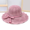 thumbnail image 2 of AirLoni Women Woven Bucket Hat Ruffled Bowknot Decoration Wide Brim UV Protection Foldable Breathable Lightweight Beach Vacation Casual Summer Sun Hat Hot Pink,One Size, 2 of 4