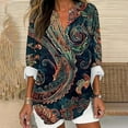 thumbnail image 4 of Fmbrln Womens Plus Size Trendy Boho Print Shirts Fall Fashion V Neck Button Long Sleeve Tops Casual Loose Comfy Blouse Multicolor 2XL, 4 of 4