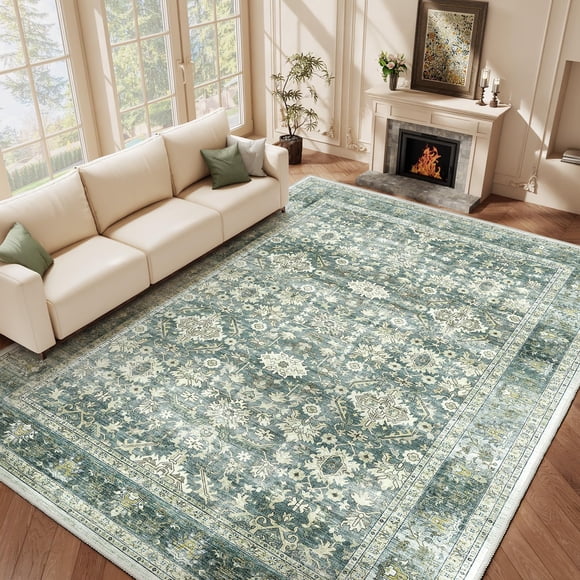 Alfombra Homfine, lavable, antideslizante, resistente a las manchas, 8 x 10 pies, color verde
