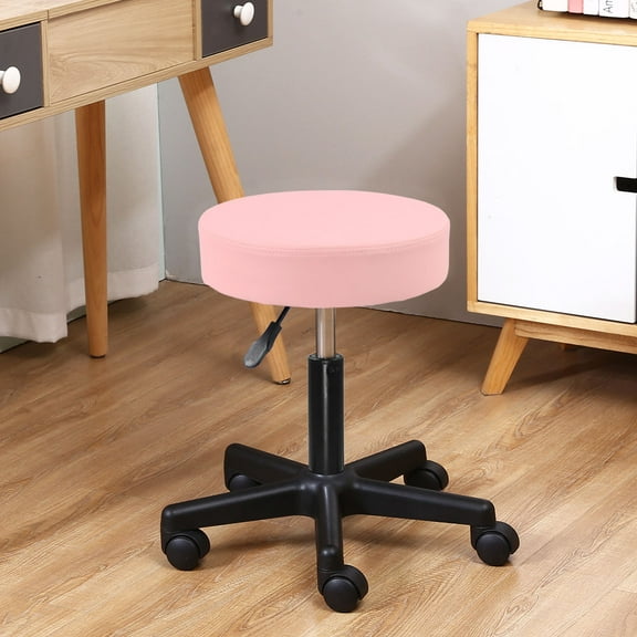 KKTONER Adjustable Rolling Stool with Wheels Round Swivel Stools Chair with Black Base for Drafting Work SPA Salon Massage in Pink