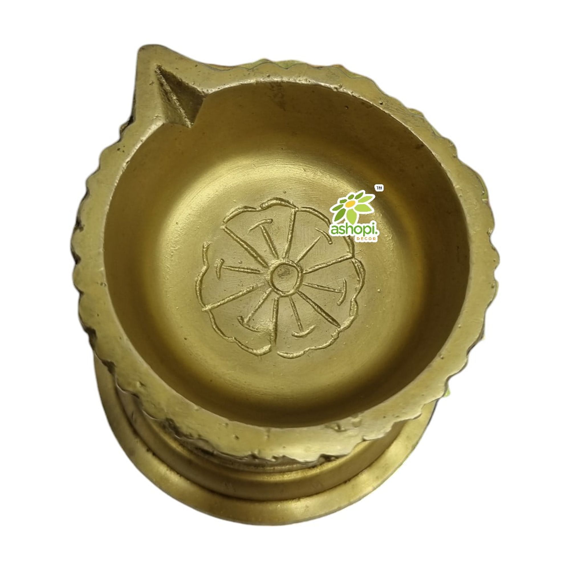 Ashopi Decor Brass Diya for Puja Temple Decoration,Lotus Shape Large Diya Stand Oil Lamp for Home, Mandir, Pooja