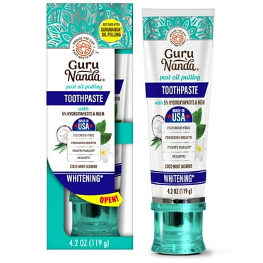 GuruNanda Whitening Toothpaste with Neem & Hydroxtapatite, Cocomint  Jasmine, Fluoride - Free, 4.2oz