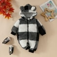 thumbnail image 2 of Glisme Long Sleeve Onesies Girl Plaid Hooded Romper Thermal Jumpsuit Basic Wear Size 12M Black, 2 of 6