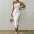 thumbnail image 2 of One Shoulder Dress for Women Sleeveless Ribbed Bodycon Midi Dress Plain Sexy Side Slit Cocktail Party Dress, 2 of 6