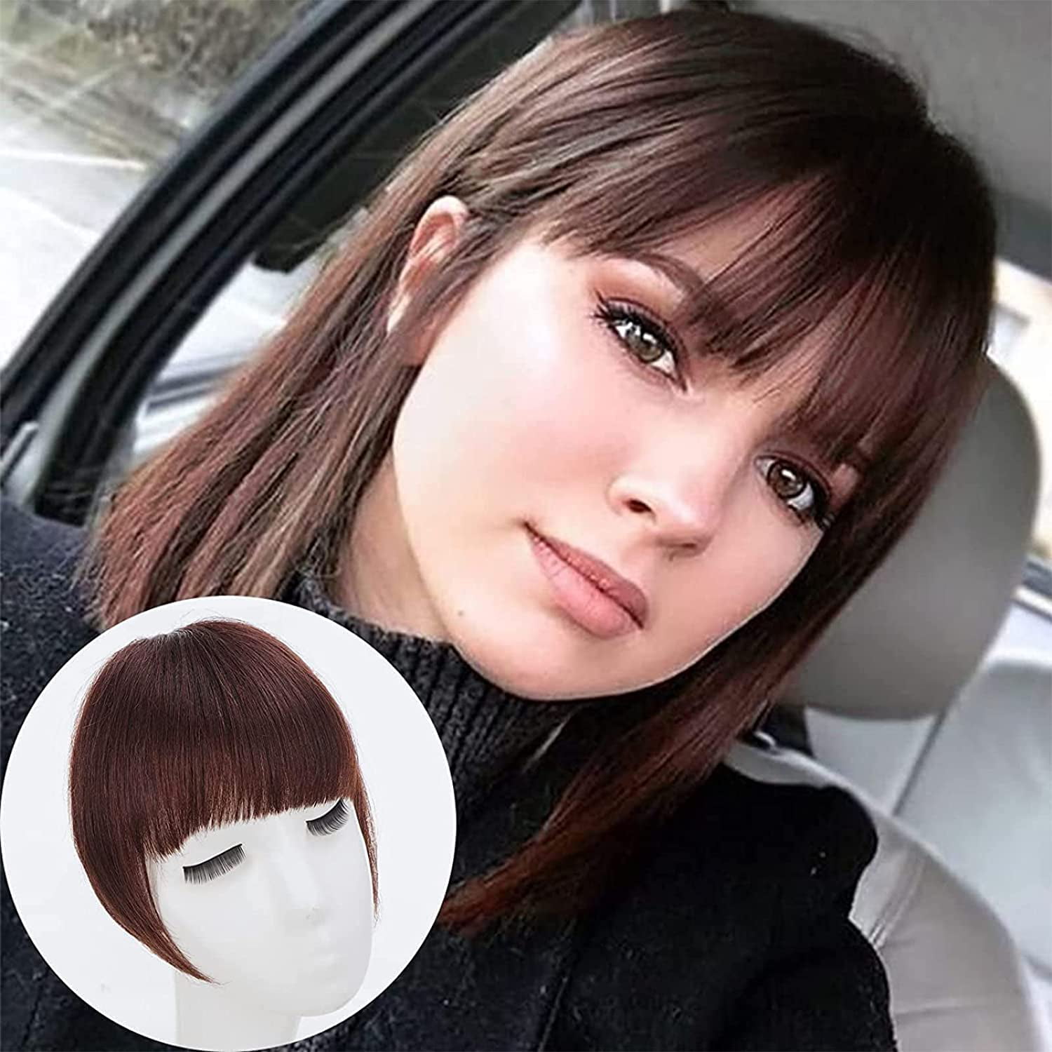 CTRLALT Clip in Bangs 100% Human Hair Extensions Clip Hair Bangs Natural  Full Front Face Hairpieces for Women Bangs Hair Clip on Bangs Temples One  Piece Hairpiece Fringe Bangs with Nice (Brown