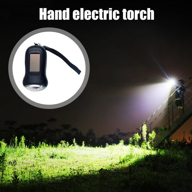 Linterna LED de emergencia para exteriores con manivela solar y dínamo (negro)