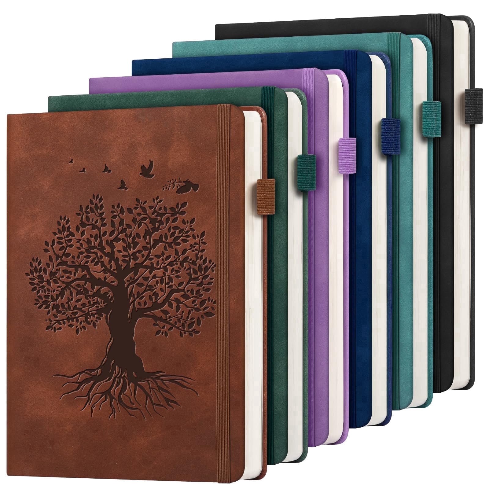 ALKALO Journal Notebook for Women Men, A5 Hardcover Leather Journals, College Ruled, 200 Pages, 6 Count