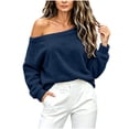 thumbnail image 3 of AKOEE Fuzzy Sweatshirts Off The Shoulder Pullover Long Sleeve Tops for Women Casual Loose Plush Sweaters (2XL, Navy), 3 of 8