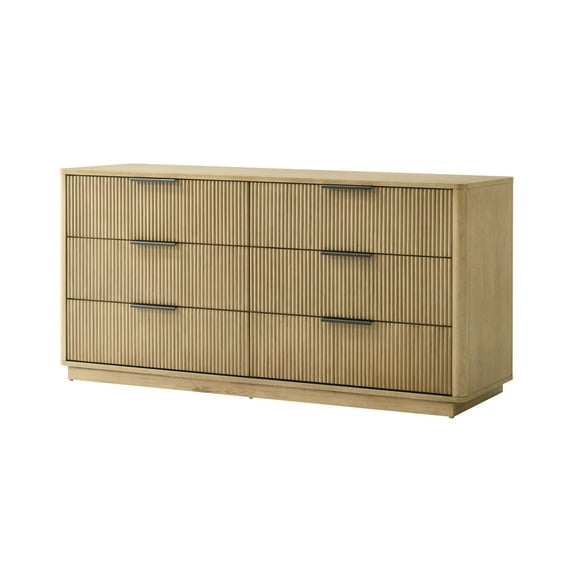 Noe Celia 68 Inch Dresser, 6 Drawers, Black Metal Handles, Solid Rubberwood