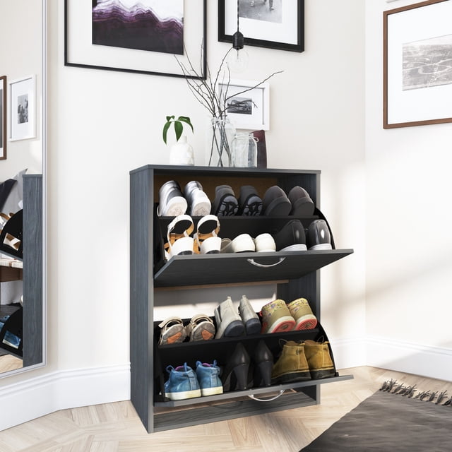 Zapatera Minimalista Playcon BECÁN 12 Pares Organizador con Puertas Gris